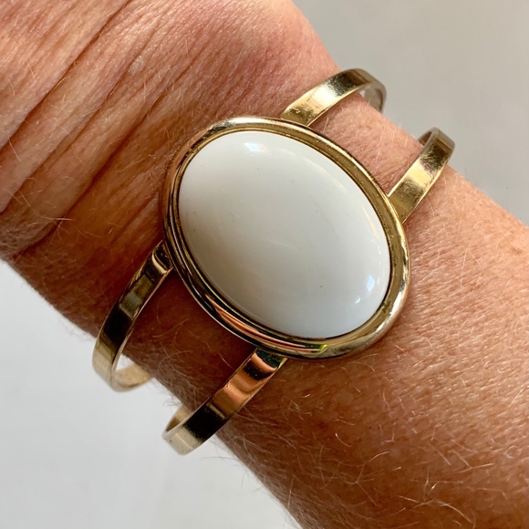 Avon Jewelry - Avon Cuff Bracelet Gold Tone with White Center Bead